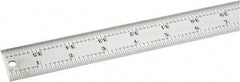 Starrett - 36" Long, 1/64, 1/32, 1/16, 1/8" Graduation, Rigid Spring Steel Rule - 4R Graduation Style, 1-1/4" Wide, Silver, Satin Chrome Finish - Industrial Tool & Supply