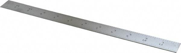 Starrett - 12" Long, 1/64, 1/32, 1/16, 1/8" Graduation, Rigid Spring Steel Rule - 4R Graduation Style, 1" Wide, Silver, Satin Chrome Finish - Industrial Tool & Supply