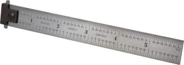 Starrett - 6" Long, 1/64, 1/32, 1/16, 1/8" Graduation, Rigid Spring Steel Rule - 4R Graduation Style, 3/4" Wide, Silver - Industrial Tool & Supply
