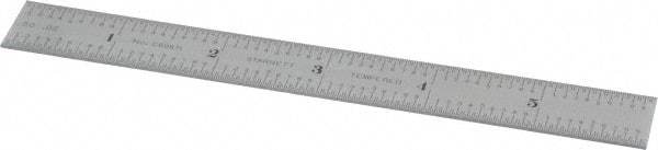 Starrett - 6" Long, 1/50, 1/10" Graduation, Rigid Spring Steel Rule - 6R Graduation Style, 3/4" Wide, Silver, Satin Chrome Finish - Industrial Tool & Supply