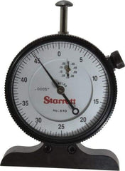 Starrett - 0 to 1/2 Inch Range, White Dial Depth Gage - 0.0005 Inch Graduation, 2-1/2 Inch Base Measuring Length - Industrial Tool & Supply