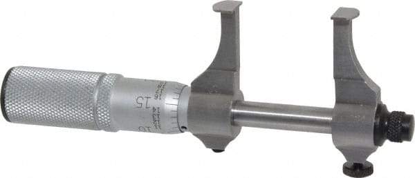 Starrett - 1/2 to 1-1/2 Inch Inside Measurement, Satin Chrome Finish, Mechanical Groove Micrometer - 0.001 Inch Graduation, 0.0002 Inch Accuracy, 5/64 Inch Groove Depth, Friction Thimble, Includes Lock Screw - Industrial Tool & Supply