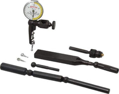 Starrett - 11 Piece, 0" to 0.03" Measuring Range, 15/16" Dial Diam, 0-15-0 Dial Reading, White & Yellow Dial Test Indicator Kit - 5/32" Contact Point Length, 0.9, 1.6 & 3mm Ball Diam, 0.001" Dial Graduation - Industrial Tool & Supply