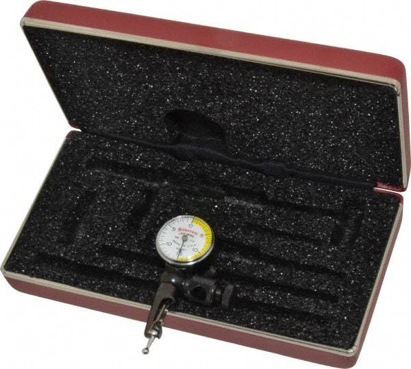 Starrett - 3 Piece, 0" to 0.03" Measuring Range, 15/16" Dial Diam, 0-15-0 Dial Reading, White & Yellow Dial Test Indicator Kit - 5/32" Contact Point Length, 3mm Ball Diam, 0.0005" Dial Graduation - Industrial Tool & Supply