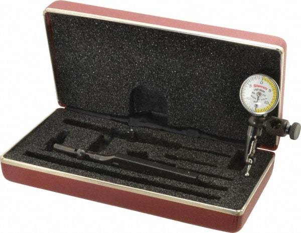 Starrett - 4 Piece, 0" to 0.03" Measuring Range, 15/16" Dial Diam, 0-15-0 Dial Reading, White & Yellow Dial Test Indicator Kit - 5/32" Contact Point Length, 3mm Ball Diam, 0.0005" Dial Graduation - Industrial Tool & Supply