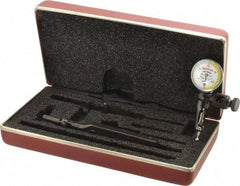 Starrett - 4 Piece, 0" to 0.03" Measuring Range, 15/16" Dial Diam, 0-15-0 Dial Reading, White & Yellow Dial Test Indicator Kit - 5/32" Contact Point Length, 3mm Ball Diam, 0.0005" Dial Graduation - Industrial Tool & Supply