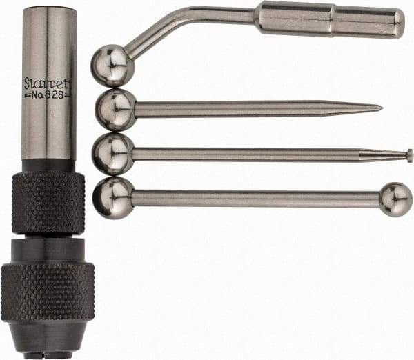 Starrett - Single End, Center Finder Set Mechanical - 0.25 Inch Head Diameter, Ball, Conical, Disc Head Type, Includes 4 Attachments, Case, Holder, 4 Pieces - Industrial Tool & Supply