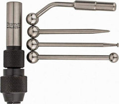 Starrett - Single End, Center Finder Set Mechanical - 0.25 Inch Head Diameter, Ball, Conical, Disc Head Type, Includes 4 Attachments, Case, Holder, 4 Pieces - Industrial Tool & Supply