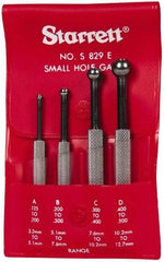 Starrett - 1/8 to 1/2 Inch Measurement, Small Hole Gage Set - 2-7/8, 3, 3-3/8 and 3-1/2 Inch Long, Full Ball, Includes Case - Industrial Tool & Supply