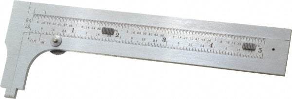 Starrett - 0 to 4-3/4" Stainless Steel Vernier Caliper - 1/64 & 1/32" Graduation, 1-3/8" Jaw Depth, 0.005" Accuracy, Includes Inside Diameter, Outside Diameter - Industrial Tool & Supply