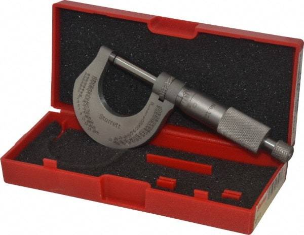 Starrett - 0 to 1" Range, 0.0001" Graduation, Mechanical Outside Micrometer - Ratchet Stop Thimble, Accurate to 0.00005" - Industrial Tool & Supply