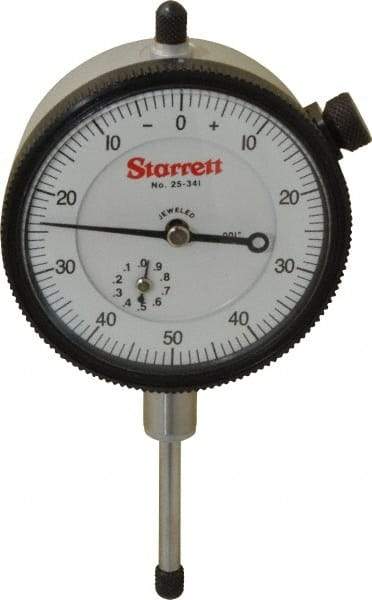 Starrett - 1" Range, 0-50-0 Dial Reading, 0.001" Graduation Dial Drop Indicator - 2-1/4" Dial, 0.1" Range per Revolution, Revolution Counter - Industrial Tool & Supply