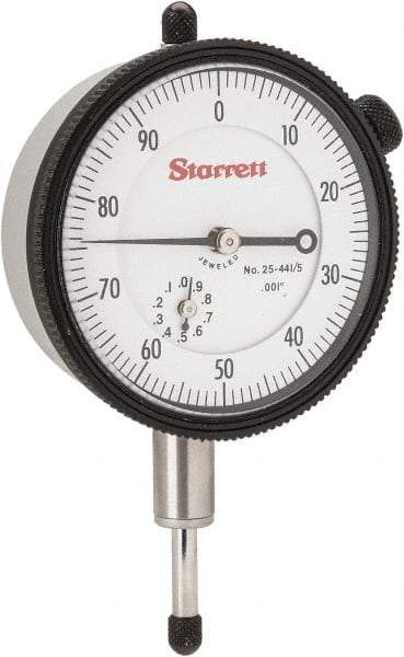 Starrett - 1/2" Range, 0-100 Dial Reading, 0.001" Graduation Dial Drop Indicator - 2-1/4" Dial, 0.1" Range per Revolution, Revolution Counter - Industrial Tool & Supply