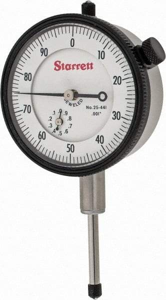 Starrett - 1" Range, 0-100 Dial Reading, 0.001" Graduation Dial Drop Indicator - 2-1/4" Dial, 0.1" Range per Revolution, Revolution Counter - Industrial Tool & Supply