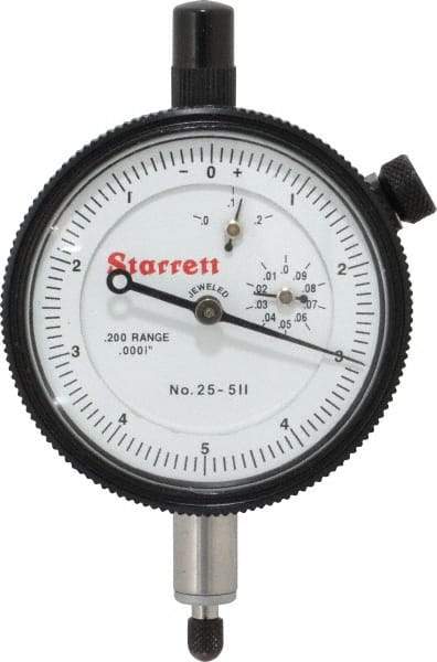 Starrett - 0.2" Range, 0-5-0 Dial Reading, 0.0001" Graduation Dial Drop Indicator - 2-1/4" Dial, 0.01" Range per Revolution, Revolution Counter - Industrial Tool & Supply