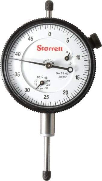 Starrett - 1" Range, 0-50 Dial Reading, 0.0005" Graduation Dial Drop Indicator - 2-1/4" Dial, 0.05" Range per Revolution, Revolution Counter - Industrial Tool & Supply