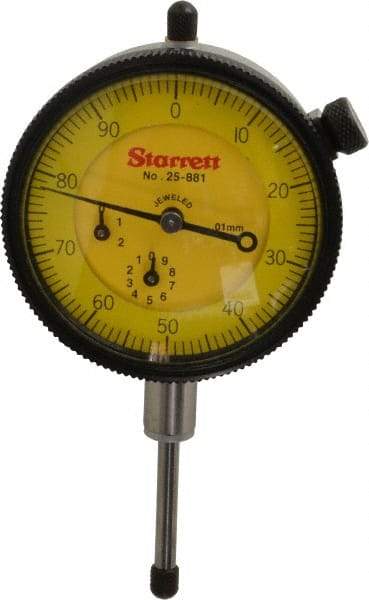 Starrett - 25mm Range, 0-100 Dial Reading, 0.01mm Graduation Dial Drop Indicator - 2-1/4" Dial, 1mm Range per Revolution, Revolution Counter - Industrial Tool & Supply
