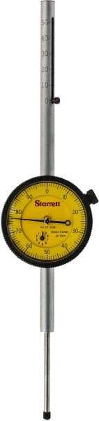 Starrett - 50mm Range, 0-100 Dial Reading, 0.01mm Graduation Dial Drop Indicator - 2-1/4" Dial, 0.0394" Range per Revolution, Revolution Counter - Industrial Tool & Supply