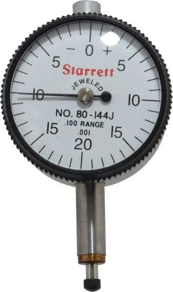 Starrett - 0.1" Range, 0-20-0 Dial Reading, 0.001" Graduation Dial Drop Indicator - 1-1/4" Dial, 0.04" Range per Revolution, Revolution Counter - Industrial Tool & Supply
