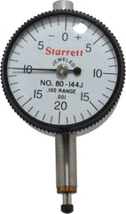 Starrett - 0.1" Range, 0-20-0 Dial Reading, 0.001" Graduation Dial Drop Indicator - 1-1/4" Dial, 0.04" Range per Revolution, Revolution Counter - Industrial Tool & Supply