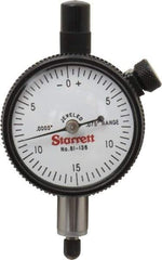 Starrett - 0.075" Range, 0-15-0 Dial Reading, 0.0005" Graduation Dial Drop Indicator - 1-11/16" Dial, 0.03" Range per Revolution, Revolution Counter - Industrial Tool & Supply