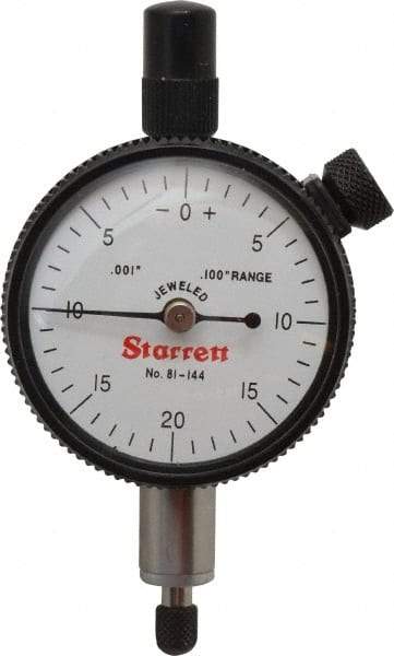 Starrett - 0.1" Range, 0-20-0 Dial Reading, 0.001" Graduation Dial Drop Indicator - 1-11/16" Dial, 0.04" Range per Revolution, Revolution Counter - Industrial Tool & Supply
