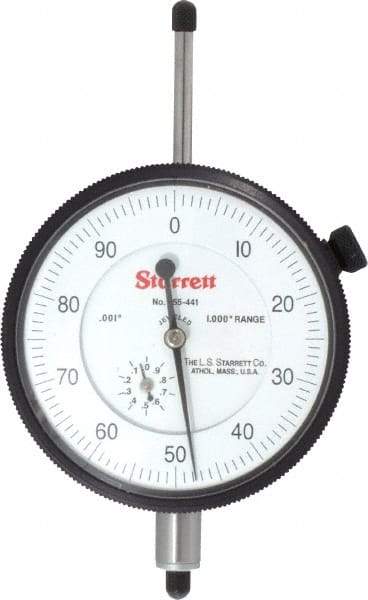 Starrett - 1" Range, 0-100 Dial Reading, 0.001" Graduation Dial Drop Indicator - 2-3/4" Dial, 0.1" Range per Revolution, Revolution Counter - Industrial Tool & Supply