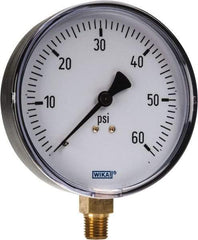 Wika - 4" Dial, 1/4 Thread, 0-60 Scale Range, Pressure Gauge - Lower Connection Mount, Accurate to 3-2-3% of Scale - Industrial Tool & Supply