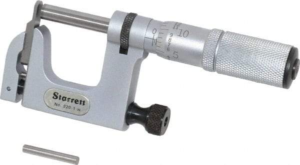 Starrett - 0 to 1 Inch Range, Carbide Face, Satin Chrome Coated, Mechanical Multi Anvil Micrometer - Friction Thimble, 0.001 Inch Graduation, 0.0002 Inch Accuracy - Industrial Tool & Supply