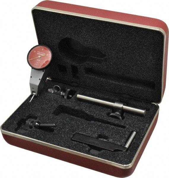 Starrett - 7 Piece, 0" to 0.03" Measuring Range, 1-3/8" Dial Diam, 0-15-0 Dial Reading, Red Dial Test Indicator Kit - 5/8" Contact Point Length, 2mm Ball Diam, 0.0005" Dial Graduation - Industrial Tool & Supply