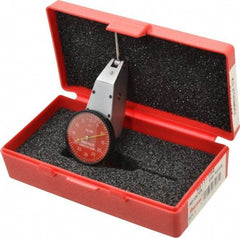 Starrett - 0.06 Inch Range, 0.001 Inch Dial Graduation, Horizontal Dial Test Indicator - 1-3/8 Inch Red Dial, 0-30-0 Dial Reading - Industrial Tool & Supply