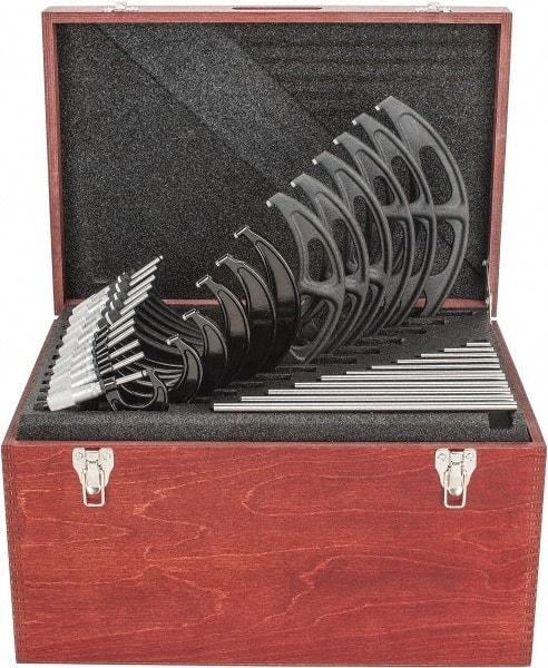 Starrett - 0 to 12" Range, 12 Piece Mechanical Outside Micrometer Set - 0.0001" Graduation, Ratchet Stop Thimble, Carbide Tipped Face - Industrial Tool & Supply