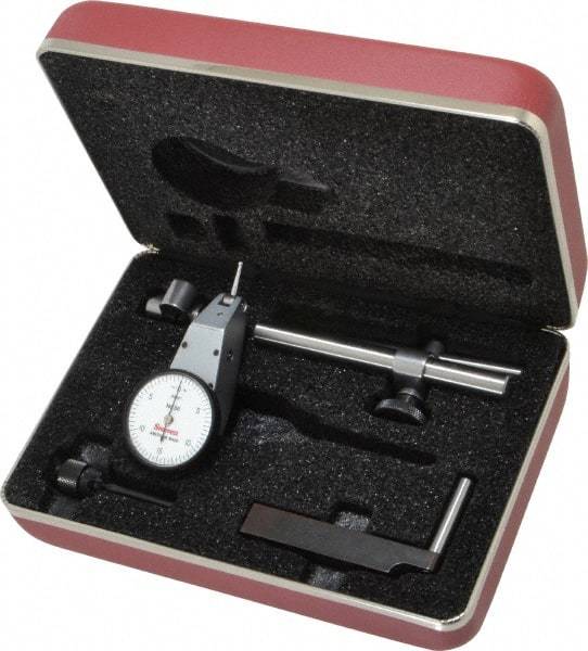 Starrett - 7 Piece, 0" to 0.03" Measuring Range, 1-3/8" Dial Diam, 0-15-0 Dial Reading, White Dial Test Indicator Kit - 5/8" Contact Point Length, 2mm Ball Diam, 0.0005" Dial Graduation - Industrial Tool & Supply
