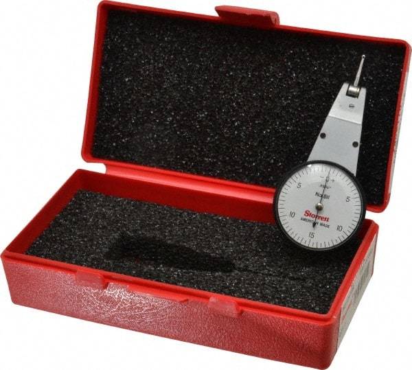 Starrett - 0.03 Inch Range, 0.0005 Inch Dial Graduation, Horizontal Dial Test Indicator - 1-3/8 Inch White Dial, 0-15-0 Dial Reading - Industrial Tool & Supply