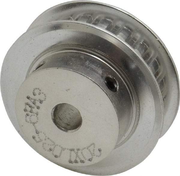 Power Drive - 20 Tooth, 1/4" Inside x 1.253" Outside Diam, Hub & Flange Timing Belt Pulley - 1/4" Belt Width, 1.273" Pitch Diam, 0.438" Face Width, Aluminum - Industrial Tool & Supply