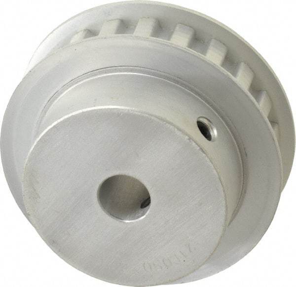Power Drive - 21 Tooth, 1/2" Inside x 2.477" Outside Diam, Hub & Flange Timing Belt Pulley - 1/2" Belt Width, 2.507" Pitch Diam, 3/4" Face Width, Aluminum - Industrial Tool & Supply