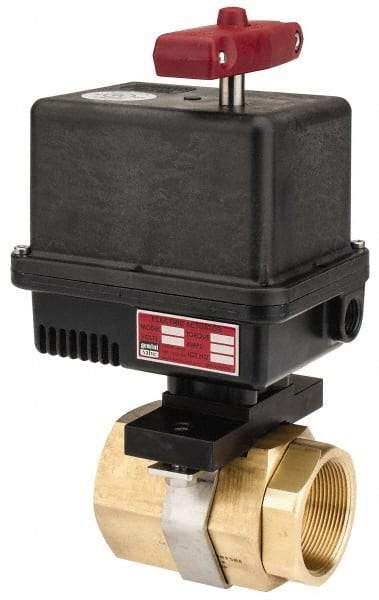 Gemini Valve - 2" Pipe, 720 psi WOG Rating Brass Electric Actuated Ball Valve - Reinforced PTFE Seal, Standard Port, Threaded (NPT) End Connection - Industrial Tool & Supply