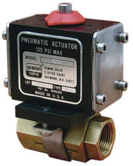 Gemini Valve - 1-1/2" Pipe, 720 psi WOG Rating Brass Pneumatic Double Acting with Solenoid Actuated Ball Valve - Reinforced PTFE Seal, Standard Port, Threaded (NPT) End Connection - Industrial Tool & Supply