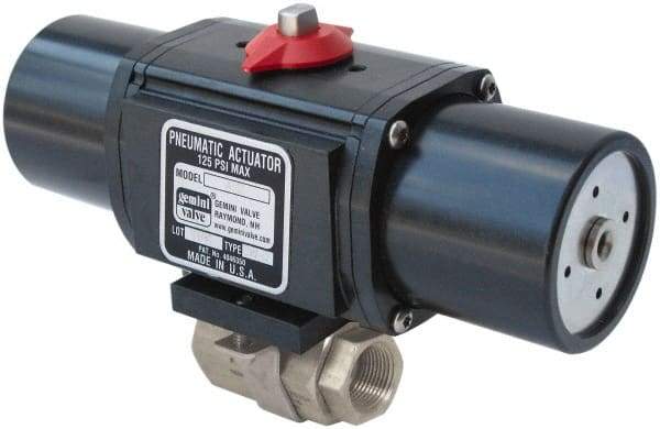 Gemini Valve - 1/4" Pipe, 720 psi WOG Rating Stainless Steel Pneumatic Spring Return with Solenoid Actuated Ball Valve - Reinforced PTFE Seal, Full Port, Threaded (NPT) End Connection - Industrial Tool & Supply