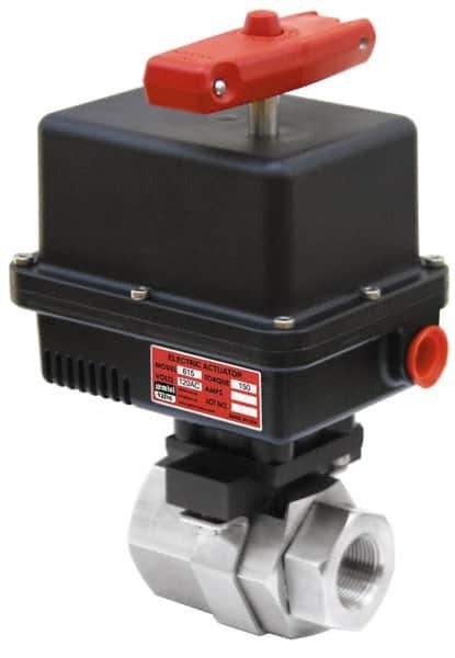 Gemini Valve - 1/4" Pipe, 720 psi WOG Rating Brass Electric Actuated Ball Valve - Reinforced PTFE Seal, Full Port, Threaded (NPT) End Connection - Industrial Tool & Supply