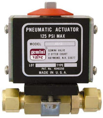 Gemini Valve - 3/4" Pipe, 1,000 psi WOG Rating Brass Pneumatic Double Acting with Solenoid Actuated Ball Valve - Reinforced PTFE Seal, Standard Port, TYLOK (Compression) End Connection - Industrial Tool & Supply