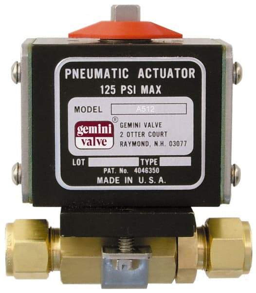 Gemini Valve - 1/2" Pipe, 1,000 psi WOG Rating Brass Pneumatic Double Acting with Solenoid Actuated Ball Valve - Reinforced PTFE Seal, Standard Port, TYLOK (Compression) End Connection - Industrial Tool & Supply