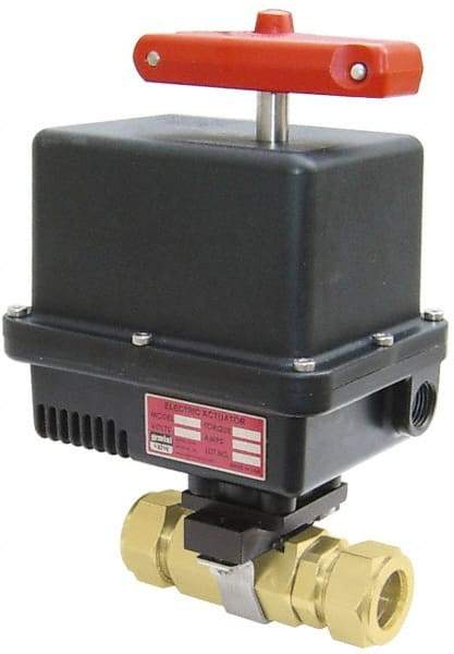 Gemini Valve - 1/4" Pipe, 1,000 psi WOG Rating Brass Electric Actuated Ball Valve - Reinforced PTFE Seal, Full Port, TYLOK (Compression) End Connection - Industrial Tool & Supply
