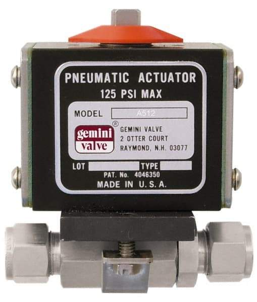 Gemini Valve - 1" Pipe, 1,000 psi WOG Rating Stainless Steel Pneumatic Double Acting with Solenoid Actuated Ball Valve - Reinforced PTFE Seal, Standard Port - Industrial Tool & Supply