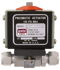 Gemini Valve - 3/4" Pipe, 1,000 psi WOG Rating Stainless Steel Pneumatic Double Acting with Solenoid Actuated Ball Valve - Reinforced PTFE Seal, Standard Port - Industrial Tool & Supply