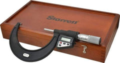 Starrett - 3 to 4" Range, 0.0001" Resolution, Standard Throat, Electronic Outside Micrometer - 0.0002" Accuracy, Friction Thimble, Micro Lapped Carbide Face, CR2450 Battery, Data Output, Includes 3V Battery - Industrial Tool & Supply