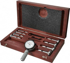 Starrett - 7 Anvil, 0.56 to 1.565" Dial Bore Gage Set - 0.0001" Graduation, 2-1/2" Gage Depth - Industrial Tool & Supply