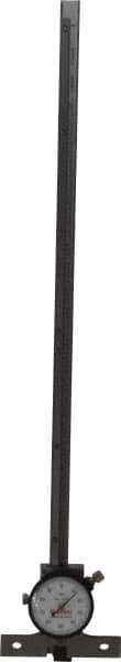 Starrett - 0 to 12 Inch Range, Stainless Steel, White Dial Depth Gage - 0.001 Inch Graduation, 0.001 Inch Accuracy, 2-3/4 Inch Base Measuring Length - Industrial Tool & Supply