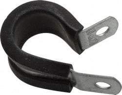 Made in USA - 5/8" Pipe, 5/8" Rod, Cushion Clamp - Gray & Black, Galvanized Steel & EPDM Cushion - Industrial Tool & Supply