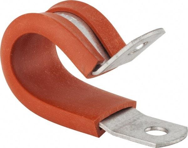 Made in USA - 5/8" Pipe, 5/8" Rod, Cushion Clamp - Gray & Red, Galvanized Steel & Silcone Cushion - Industrial Tool & Supply